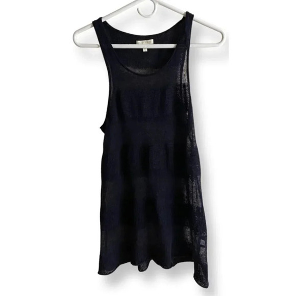 Eileen Fisher Semi-sheer Navy Striped 100% Linen Tank Lightweight Sweater Feel X - Picture 2 of 12